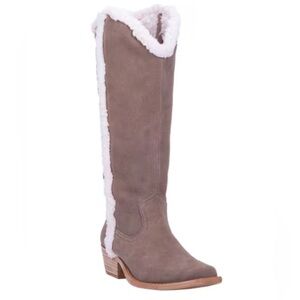 Dingo Jango Faux Fur Lined Tall Suede Leather Western Boots Taupe Size 11